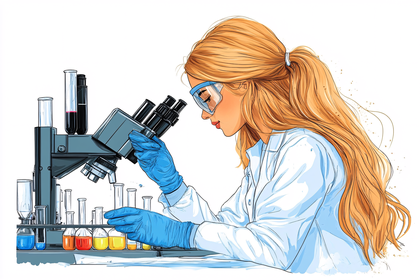 Woman Scientist Examining Sample with Microscope