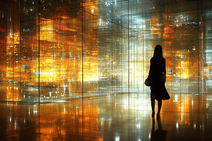 Woman Silhouette in Abstract Light Cube