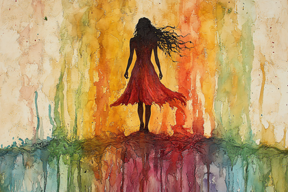 Woman Silhouette in Flowing Dress