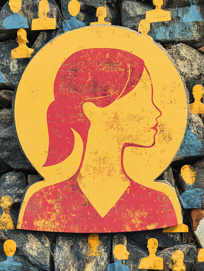 Woman Silhouette Profile On Stone Wall
