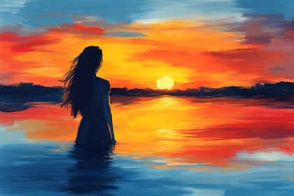 Woman Silhouetted At Sunset