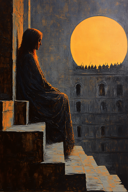 Woman Sitting On Stairs At Night