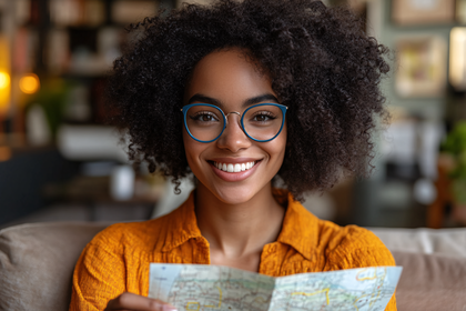 Woman Smiling with Map
