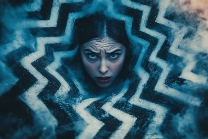 Woman Surrounded By Chevron Pattern