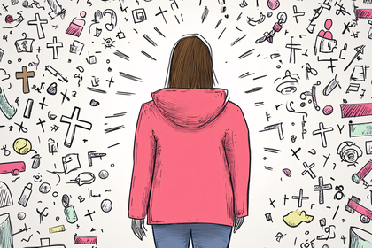 Woman Surrounded by Thoughts