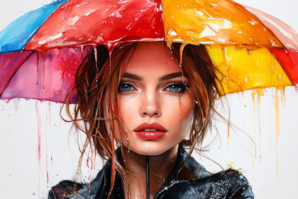 Woman Under Rainbow Umbrella