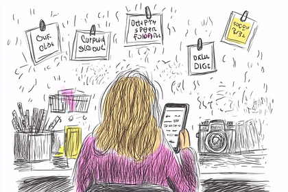 Woman Using Smartphone at Desk