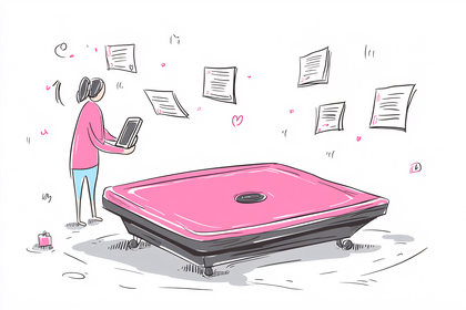 Woman Using Tablet with Floating Documents