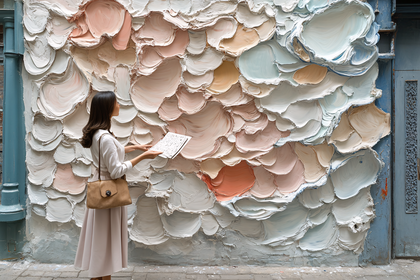 Woman Viewing Textured Wall Art