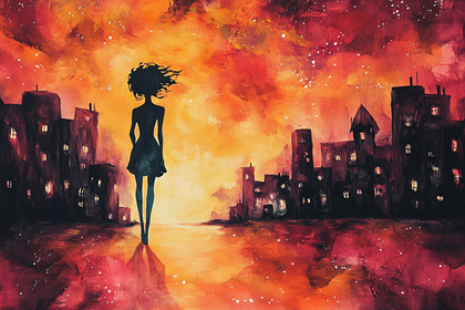 Woman Walking in City at Dusk