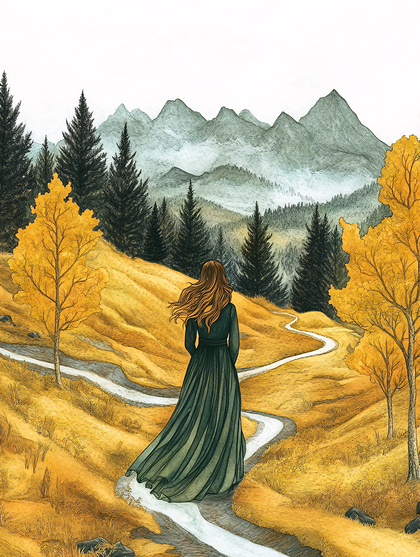 Woman Walking Mountain Path