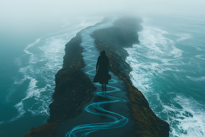 Woman Walking on a Cliff Path