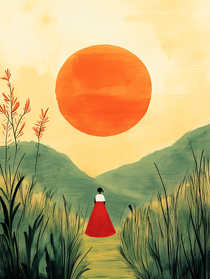 Woman Walking Through Grassy Valley