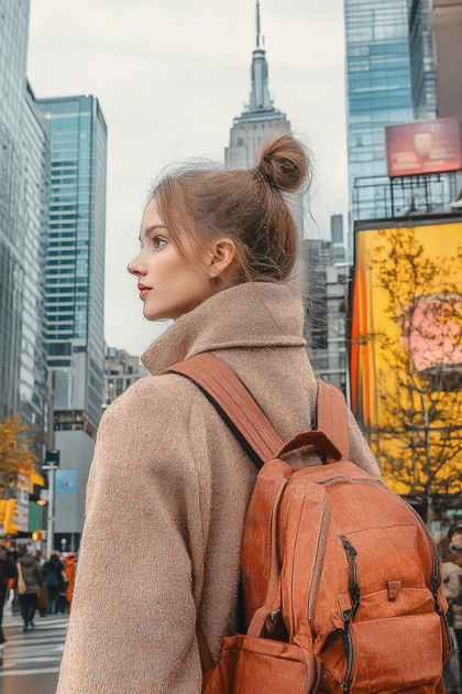 Woman with Backpack in New York City