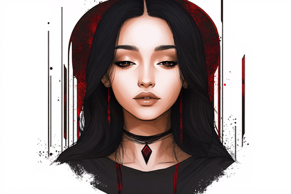 Woman With Black Hair And Red Accents