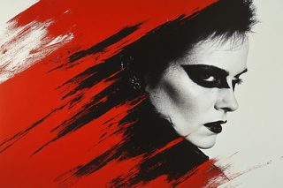 Woman with Bold Makeup in Red and Black
