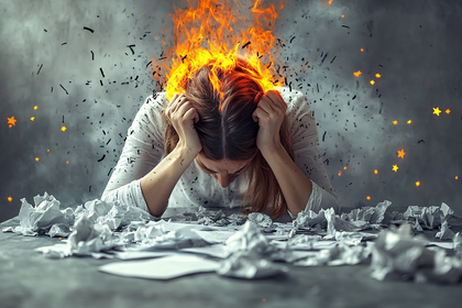 Woman with Burning Mind Overwhelmed