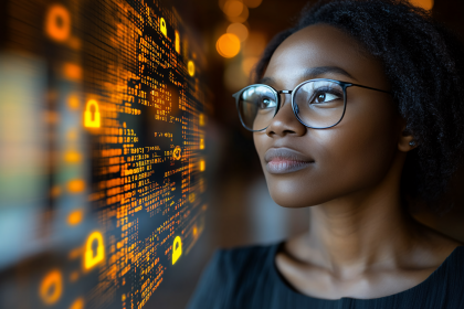 Woman with Digital Security Interface