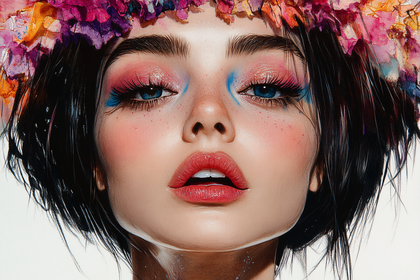 Woman with Floral Crown and Bold Makeup