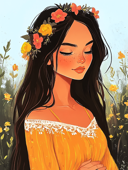 Woman With Flower Crown In Meadow