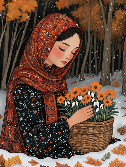 Woman with Flowers in Autumn