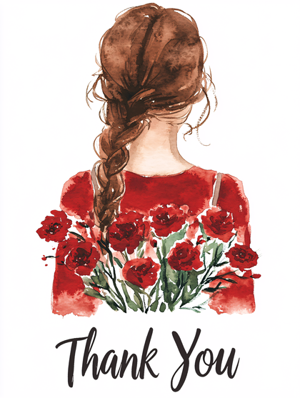 Woman with Flowers Thank You Card