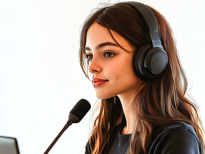 Woman with Headphones and Microphone