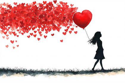 Woman With Heart Balloons