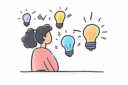 Woman with Idea Light Bulbs