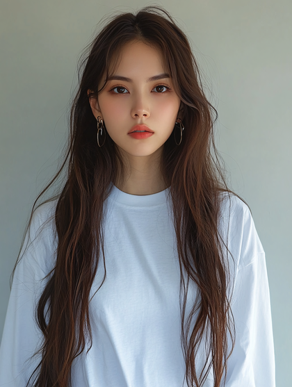 Woman With Long Brown Hair Looking At Camera