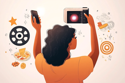 Woman with Microwave and Smartphone