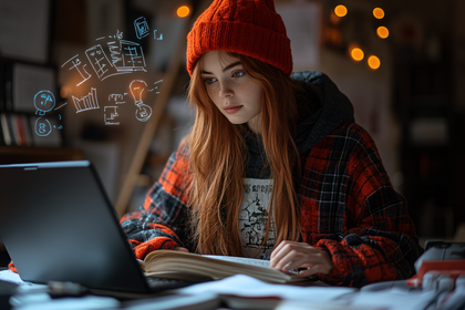 Woman with Orange Beanie and Laptop
