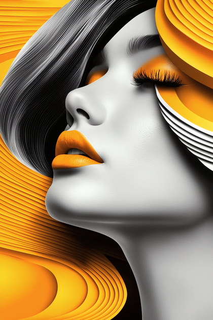 Woman With Orange Makeup And Geometric Hair