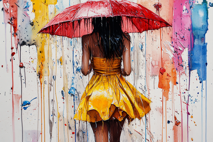 Woman With Red Umbrella In Rain