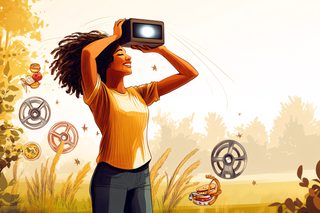 Woman with Retro Viewer in Nature