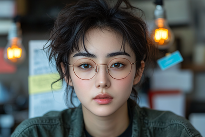 Woman with Round Glasses Portrait