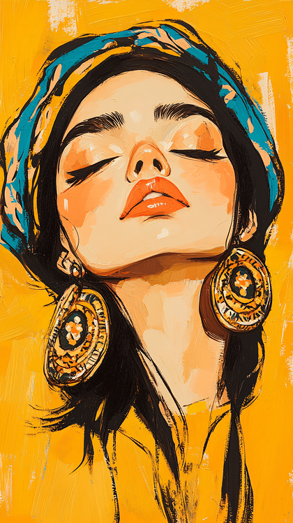 Woman With Scarf And Earrings