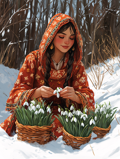 Woman with Snowdrops