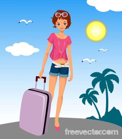 Woman With Suitcase Free Vector