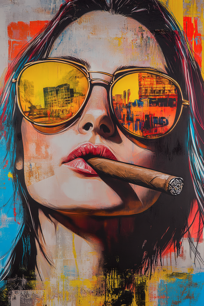 Woman With Sunglasses Smoking Cigar