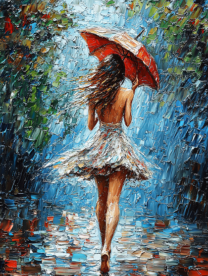 Woman With Umbrella In Rainy Alley