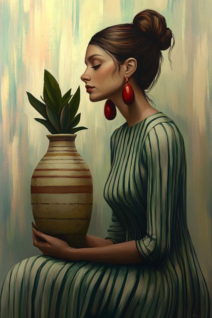 Woman with Vase and Plant