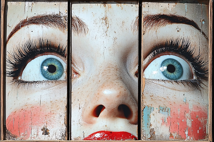 Woman With Wide Eyes On Wooden Panel