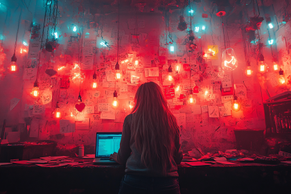 Woman Working in Illuminated Study