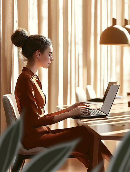 Woman Working On Laptop At Desk