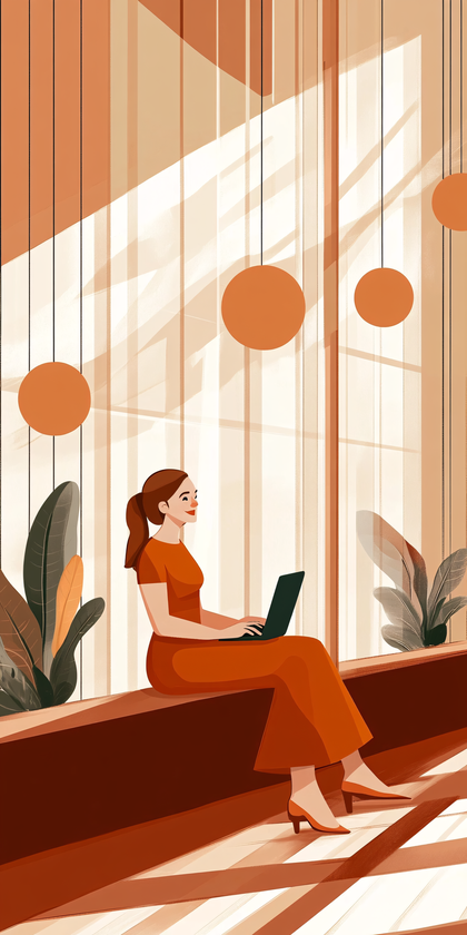 Woman Working on Laptop By Window