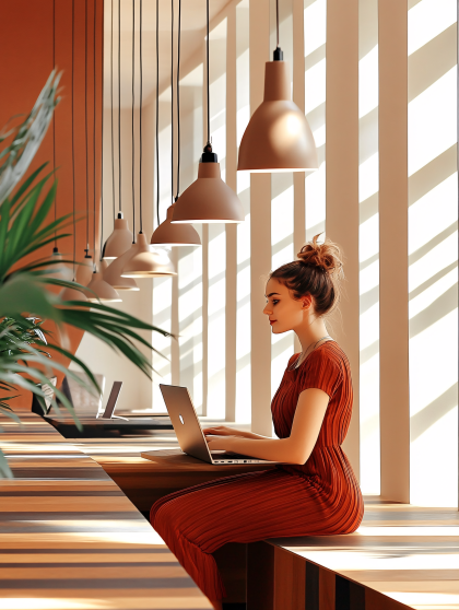 Woman Working On Laptop In Modern Office