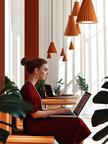Woman Working On Laptop In Modern Office