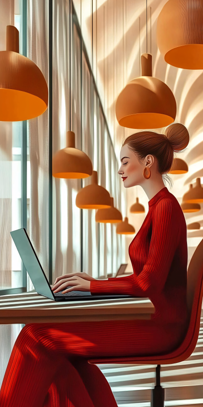 Woman Working On Laptop In Modern Office