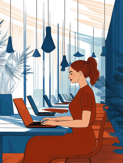 Woman Working on Laptop in Modern Office
